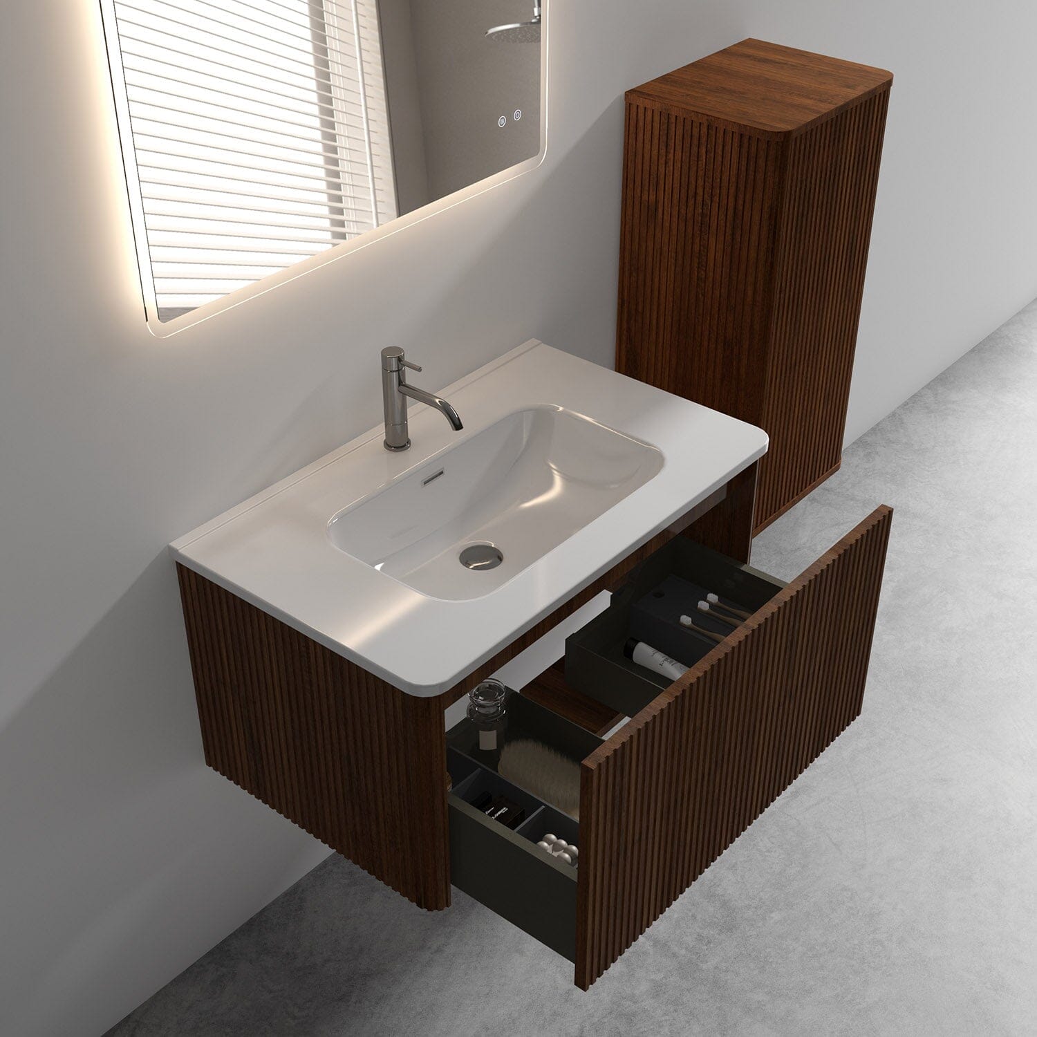 Giving Tree 30&quot; Wooden Striped Modern Bathroom Vanity with Sink, Wall-mounted