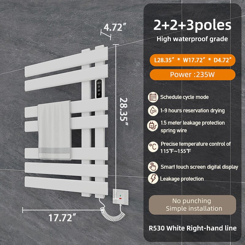 Electric Towel Warmer, Heated Towel Rack with Touch Panel, Timer &amp; Adjustable Temperature, Flat 7 Bar Towel Warmer, Plug-in