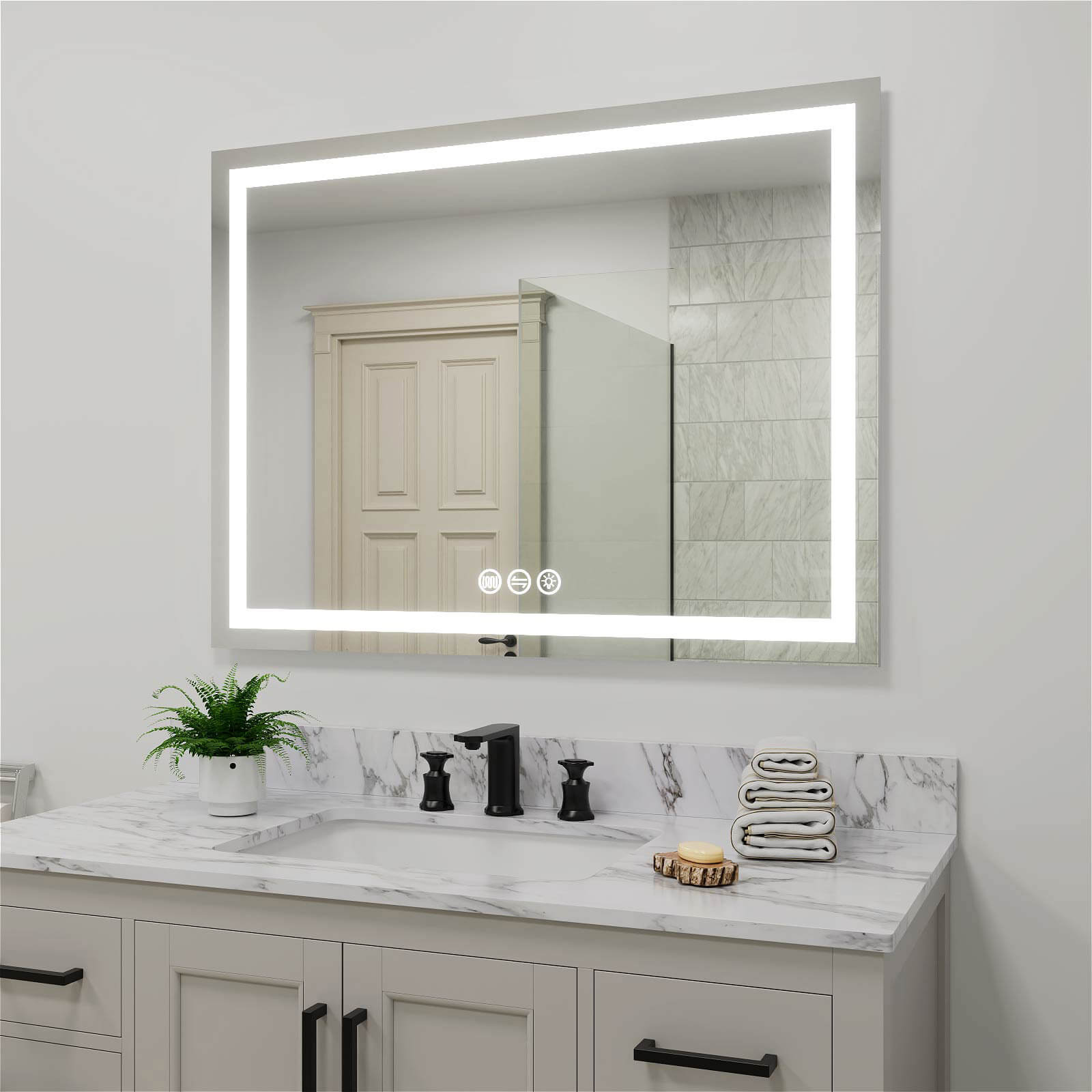 48&quot; x 36&quot; Rectangular Frameless LED Lighted Wall Mount Bathroom Vanity Mirror with Memory Function