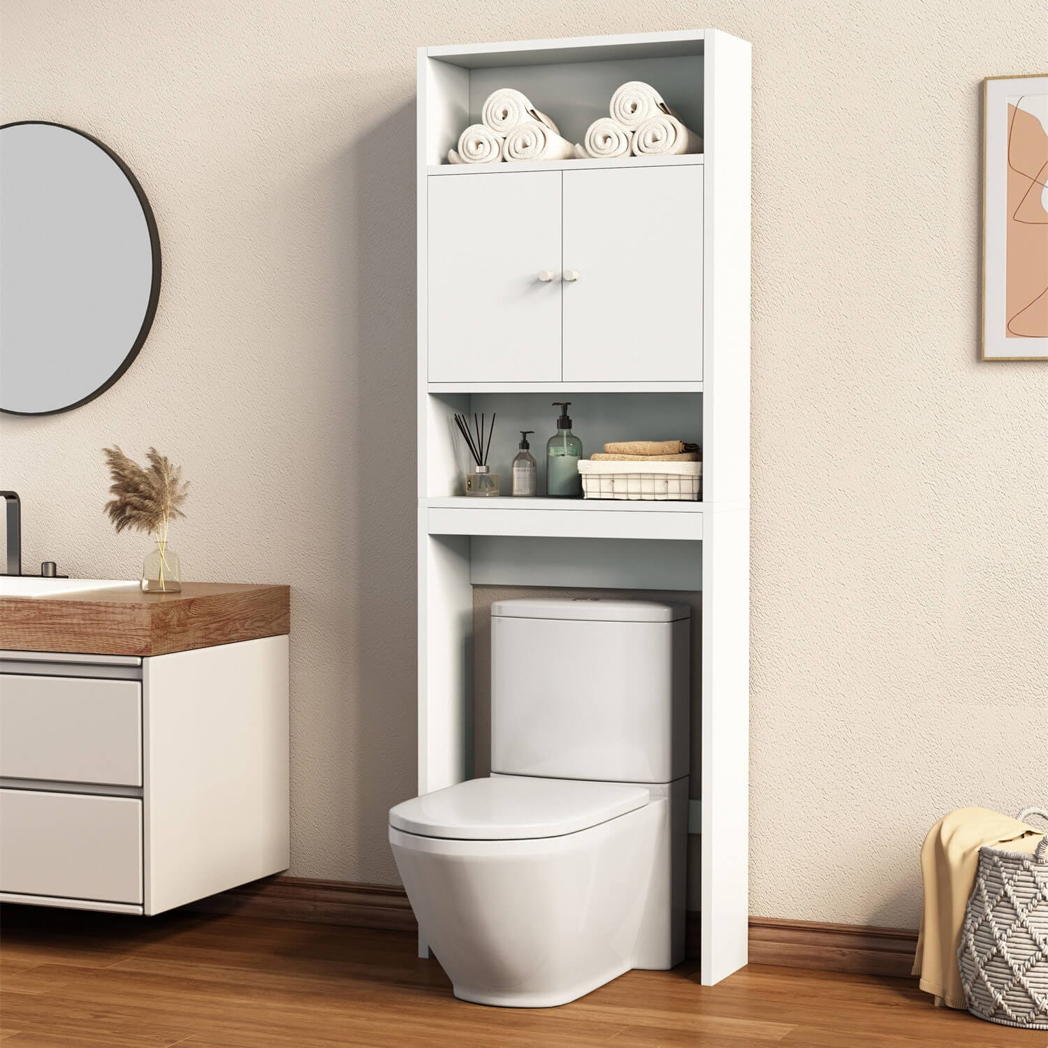 GIVING TREE Over The Toilet Storage Cabinet with Shelf and Double Doors