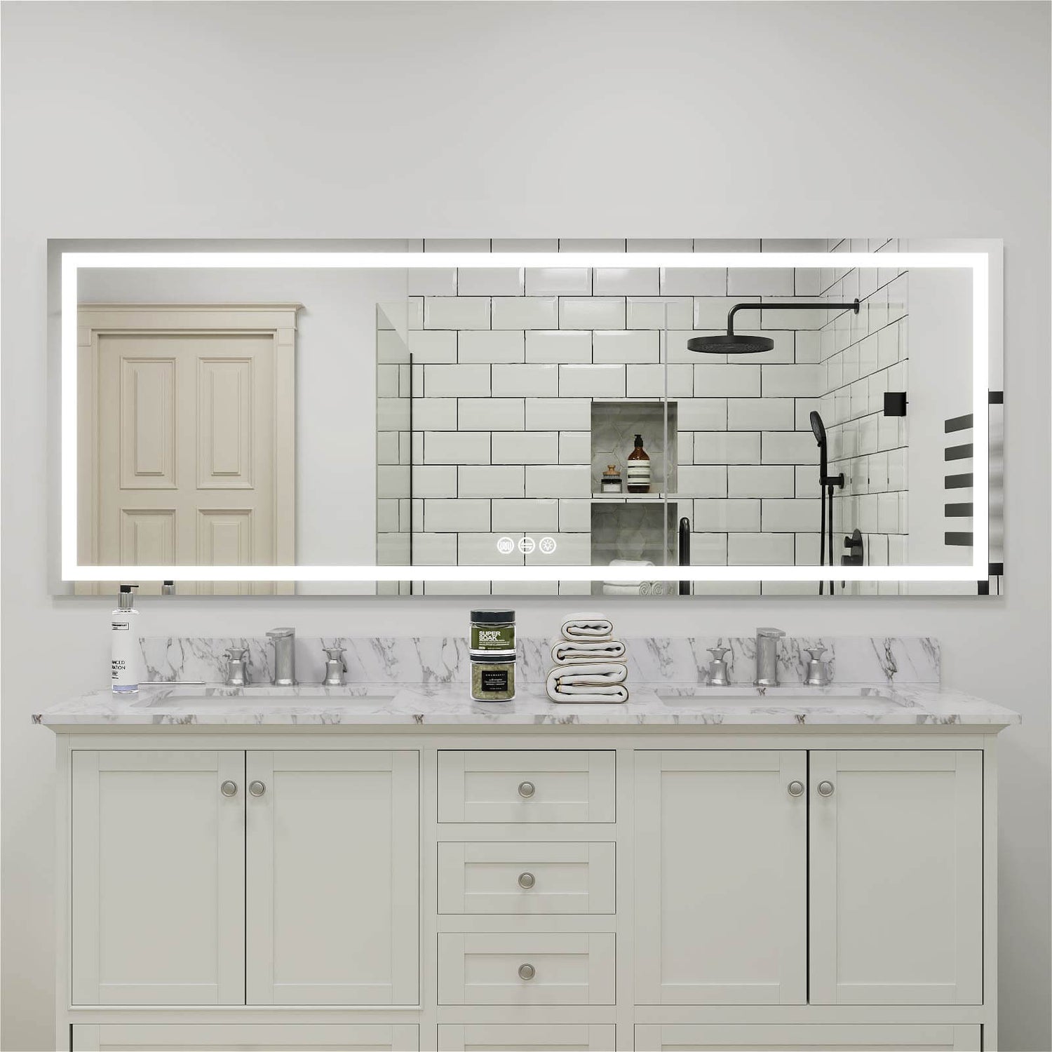 96&quot; x 36&quot; Rectangular Frameless LED Lighted Wall Mount Bathroom Vanity Mirror with Memory Function