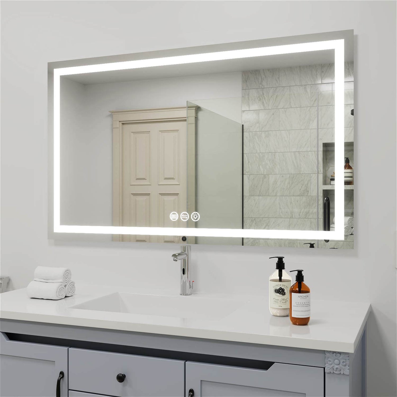 60&quot; x 36&quot; Rectangular Frameless LED Lighted Wall Mount Bathroom Vanity Mirror with Memory Function