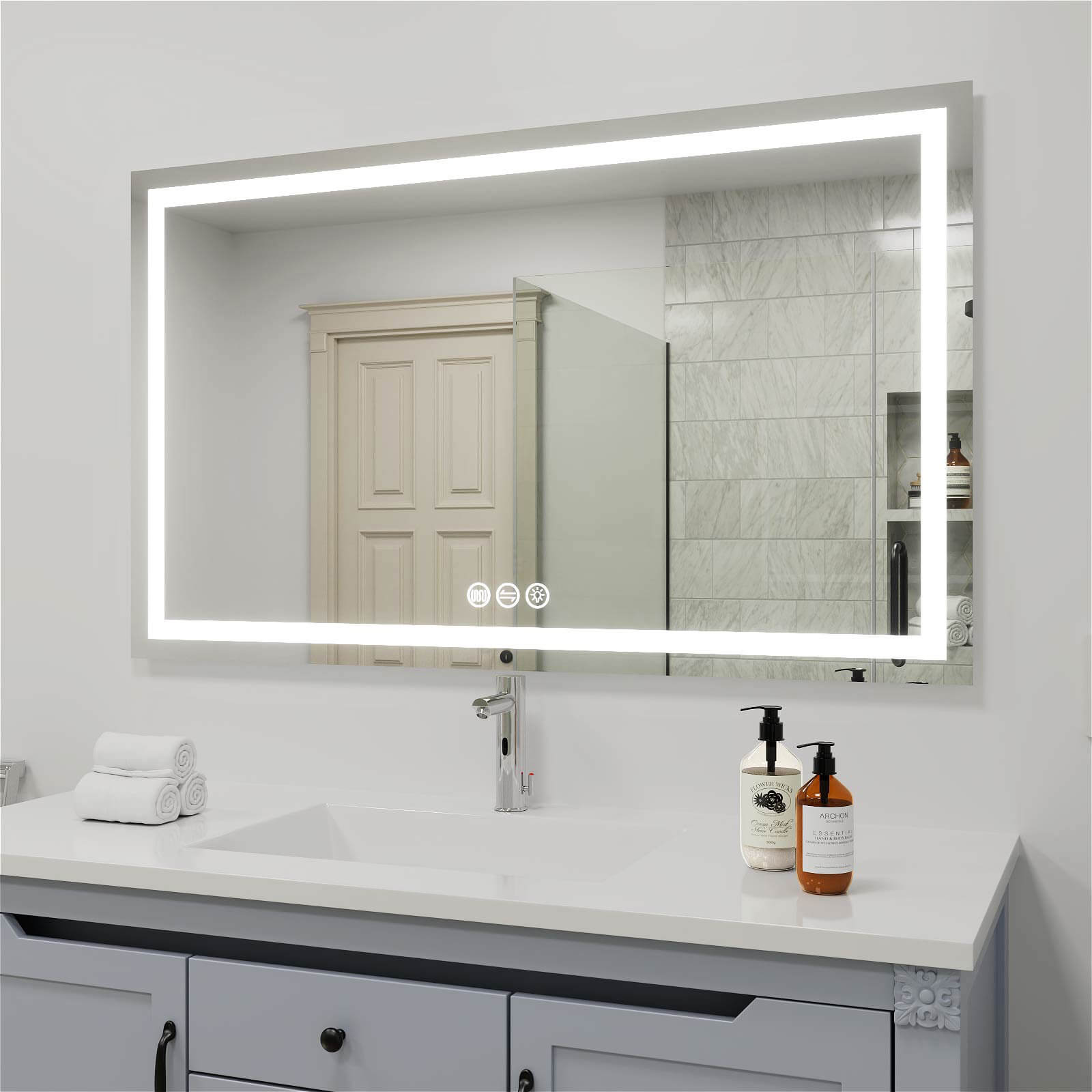60&quot; x 36&quot; Rectangular Frameless LED Lighted Wall Mount Bathroom Vanity Mirror with Memory Function