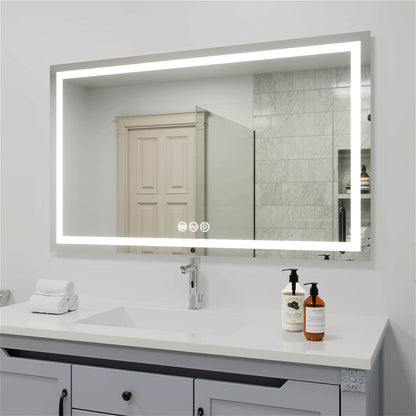 60&quot; x 36&quot; Rectangular Frameless LED Lighted Wall Mount Bathroom Vanity Mirror with Memory Function