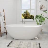 65'' Modern Oval Tub Solid Surface Stone Resin Freestanding Soaking Bathtub