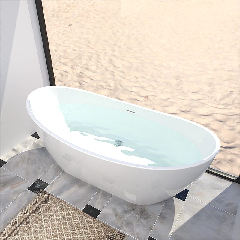 67&quot; Acrylic Slipper Flatbottom Freestanding Soaking Bathtub