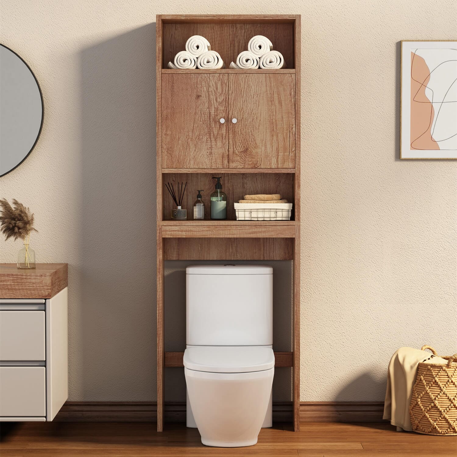 GIVING TREE Over The Toilet Storage Cabinet with Shelf and Double Doors