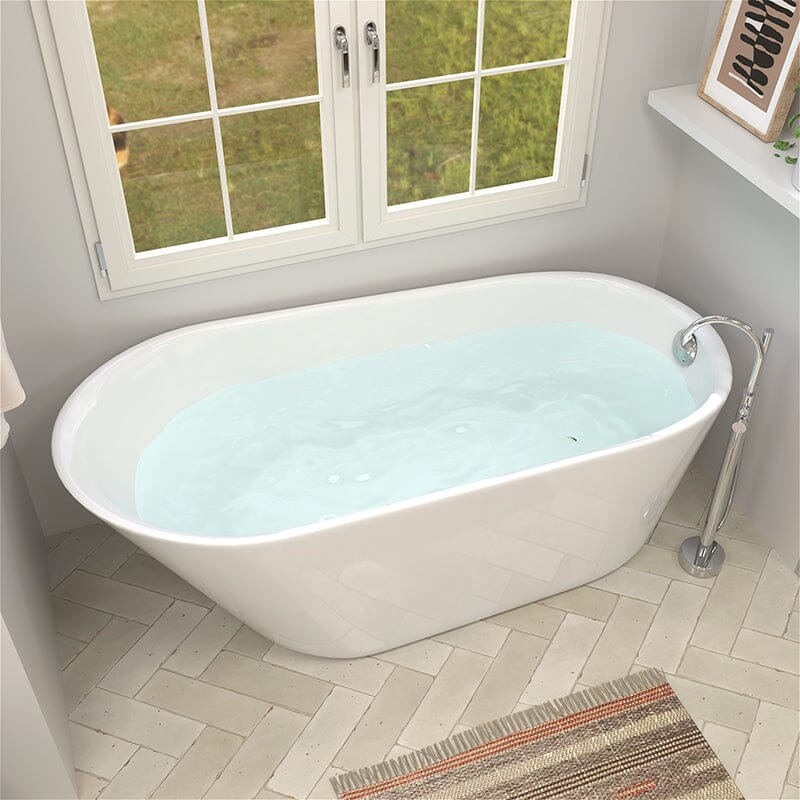 65&quot; Acrylic Slipper Flatbottom Freestanding Soaking Bathtub in Glossy White