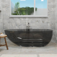 63" Modern Art Resin Tub, Gray Transparent Egg Shape Freestanding Soaking Bathtub for Hotels