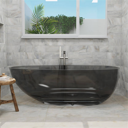 63&quot; Modern Art Resin Tub, Gray Transparent Egg Shape Freestanding Soaking Bathtub for Hotels