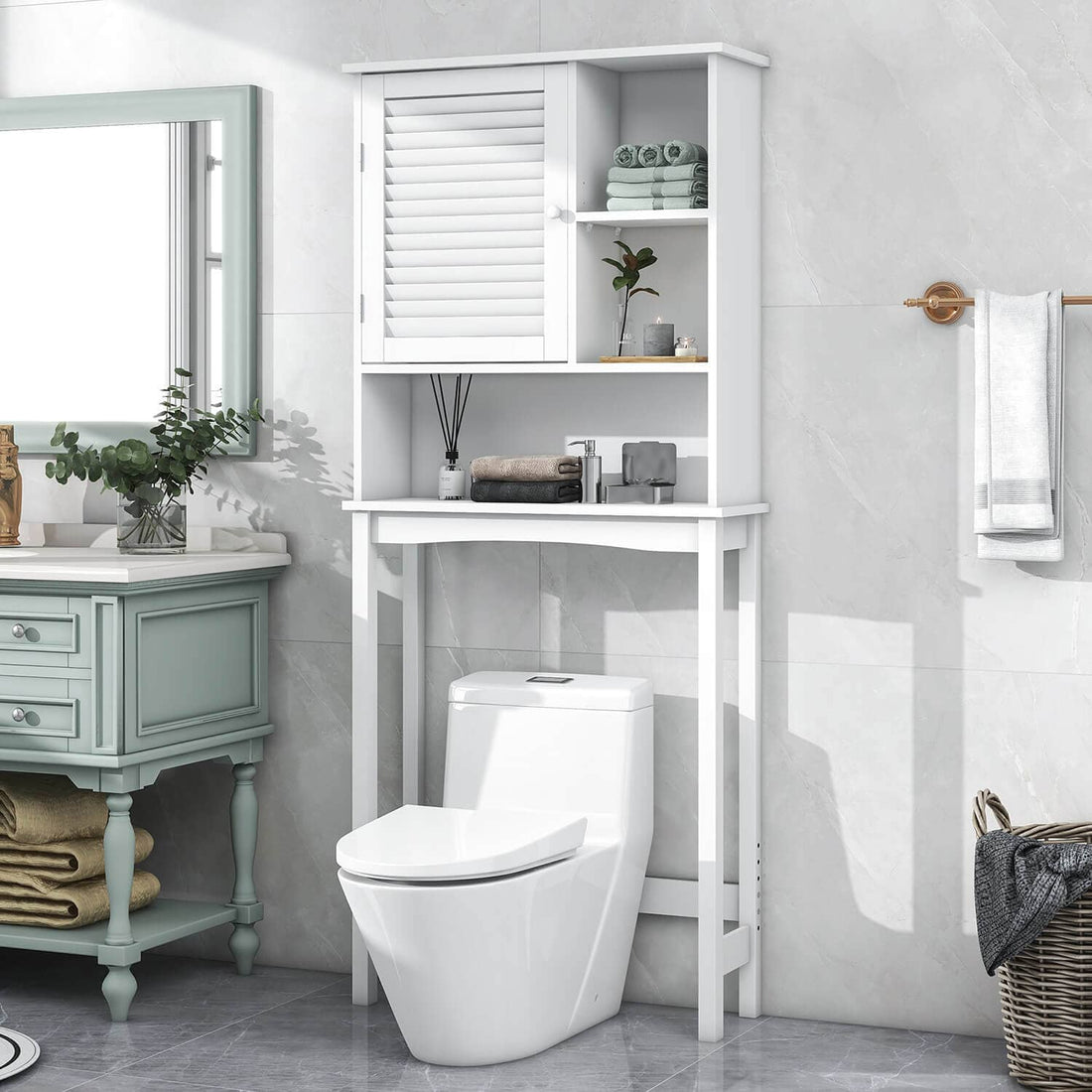 GIVING TREE Over The Toilet Storage Cabinet with Adjustable Shelf and Double Doors