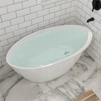 59&quot; Acrylic Oval Shape Freestanding Soaking Bathtub with Overflow