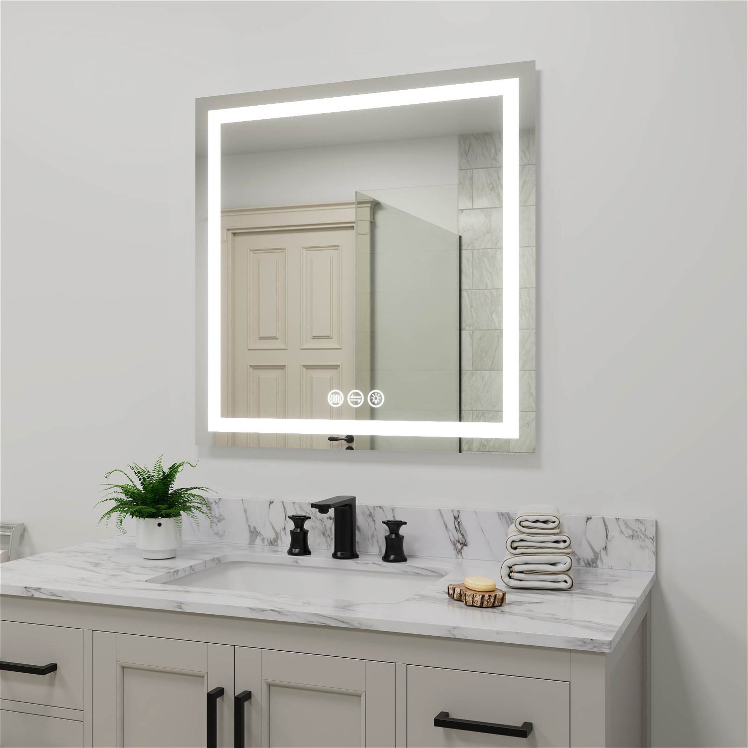 36&quot; x 36&quot; Square Frameless LED Lighted Wall Mount Bathroom Vanity Mirror with Memory Function