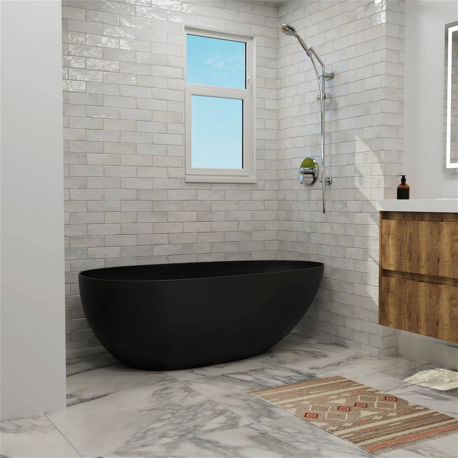 59&quot;/67&quot; Black Bathtub Egg Shaped Solid Surface freestanding Soaking Tub