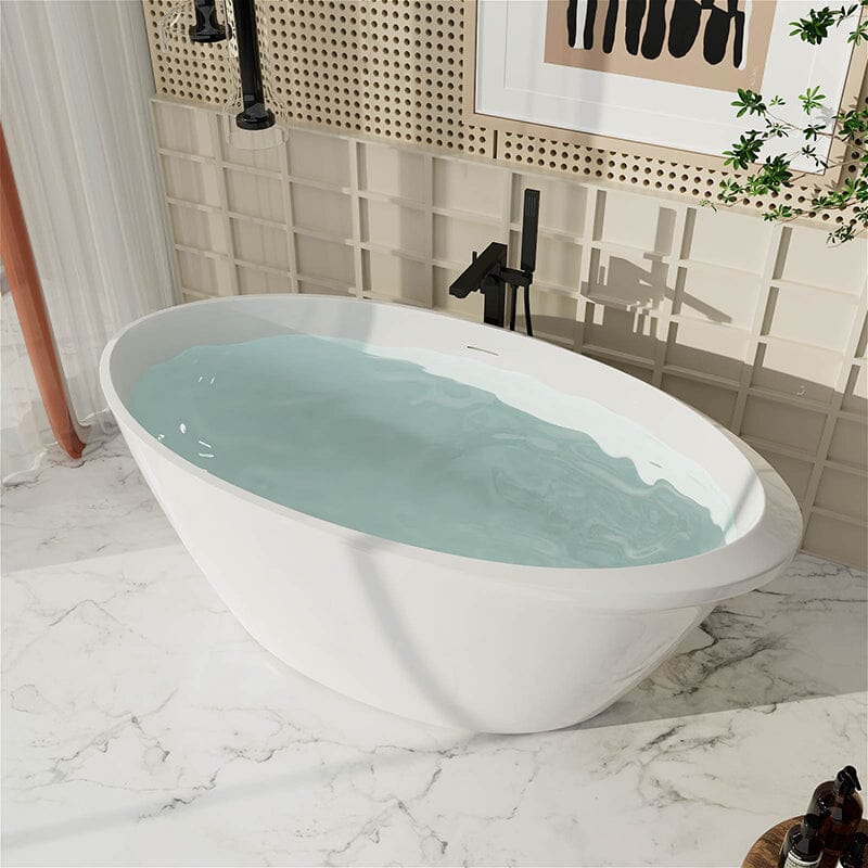 67&quot; Acrylic Oval Modern Freestanding Soaking Bathtub White