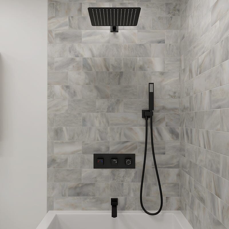 Bathroom 12&quot; Square Wall Mounted Shower Set with Hand Shower &amp; Tub Spout
