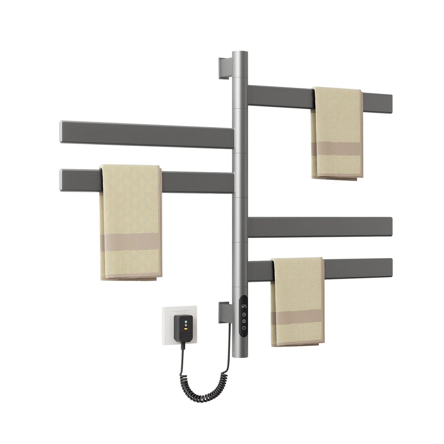 Heated Towel Racks for Bathroom, 180° Rotating Wall Mounted Towel Warmer with Flat 5 Bar