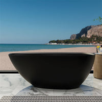 Matte Black 55" Small Egg-Shaped Freestanding Soaking Tub, Stone Resin Material, Sleek Design