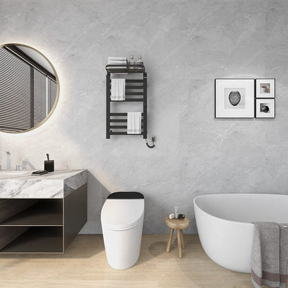 Bathroom Wall Mounted Flat 8 Bar Smart Heated Towel Rack with Top Shelf