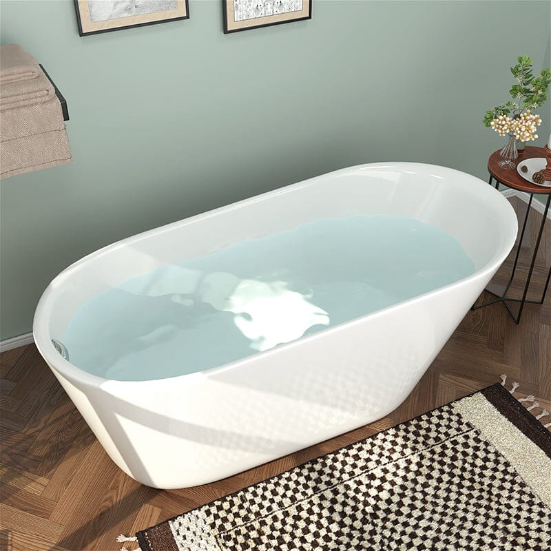 61&quot; Acrylic Single Slipper Freestanding Soaking Bathtub Glossy White