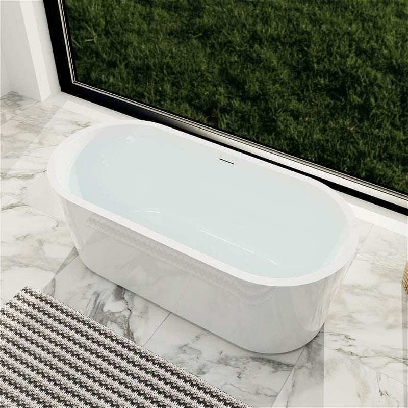 59 in. Acrylic Flatbottom Bathtub with Freestanding Drain Glossy White