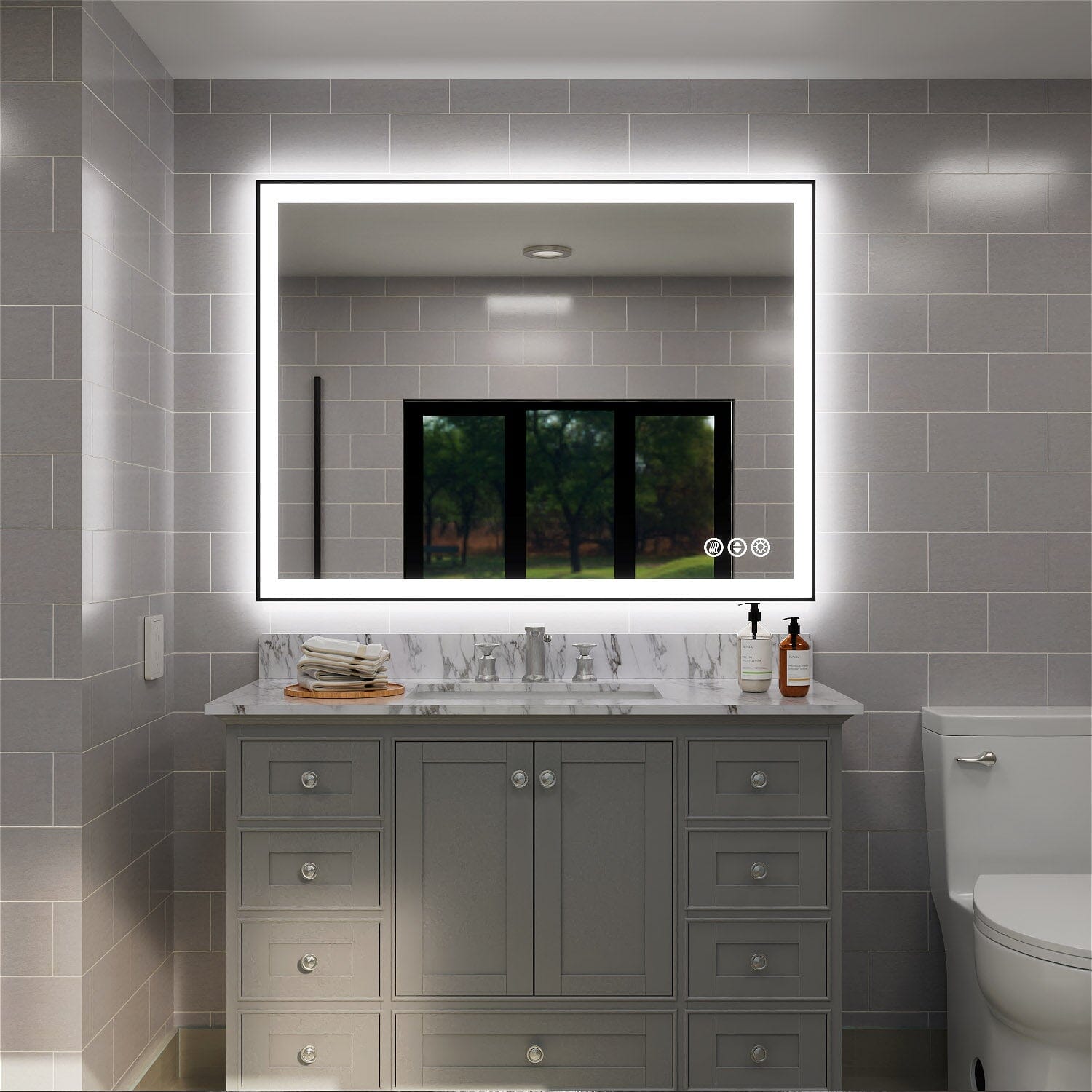 GIVING TREE 40&quot;/48&quot;/55&quot; LED Bathroom Mirror with Black Frame, Anti-Fog, Shatter-Proof, Memory, 3 Colors