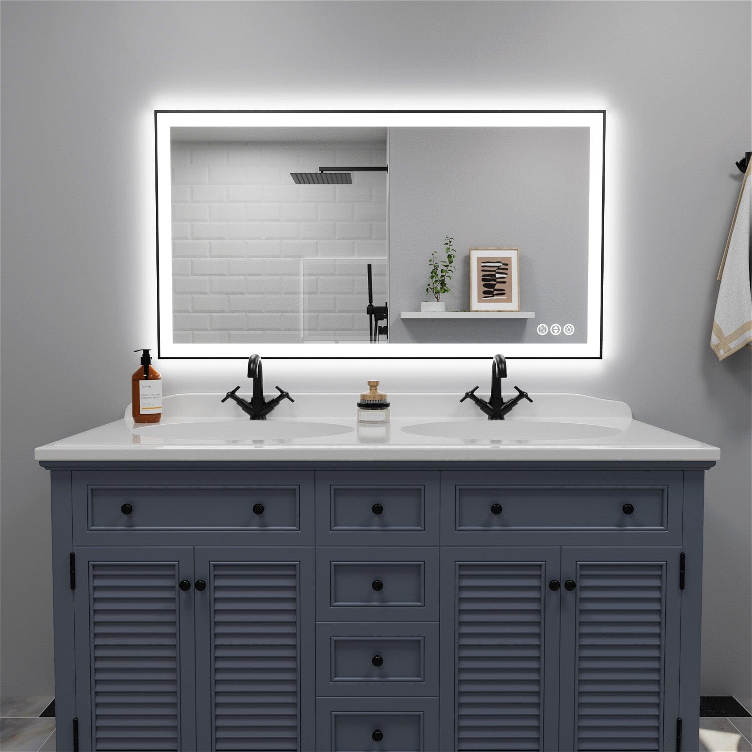 GIVING TREE 40&quot;/48&quot;/55&quot; LED Bathroom Mirror with Black Frame, Anti-Fog, Shatter-Proof, Memory, 3 Colors