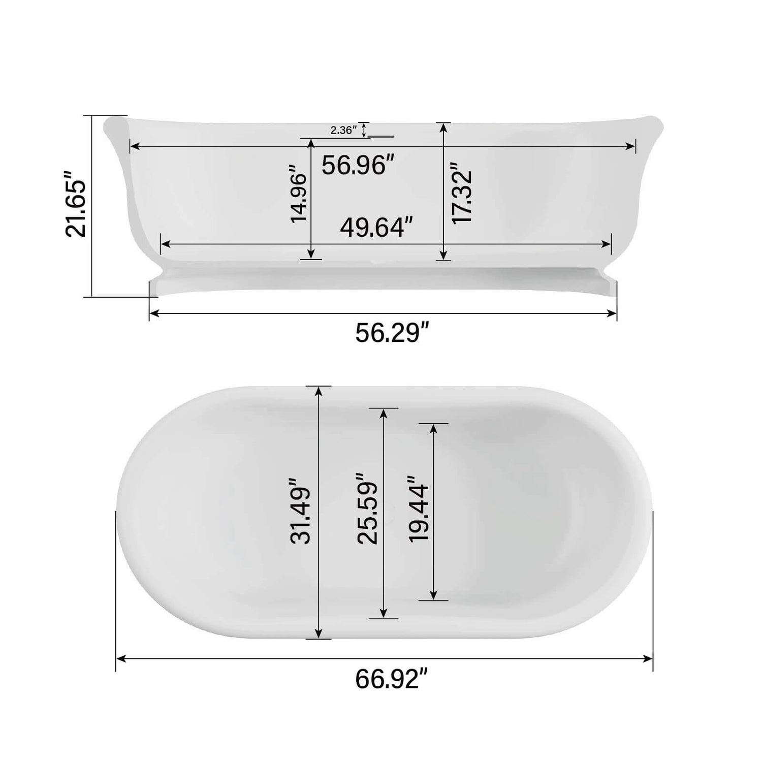 67" Matte White French Vintage Freestanding Pedestal Tub in Solid Surface
