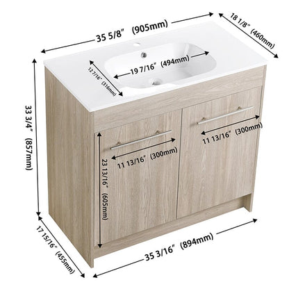 36-Inch Freestanding Bathroom Vanity with Sink and Soft-Close Doors