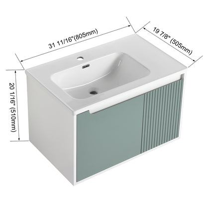 32 Inch Wall-Mounted  Bathroom Vanities with Tops and Soft Close Door