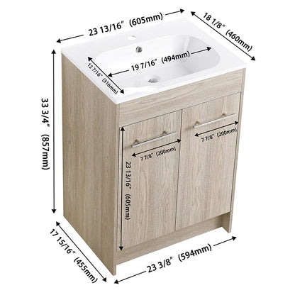 24-inch Freestanding Soft-Close Bathroom Vanity Cabinet with Sink