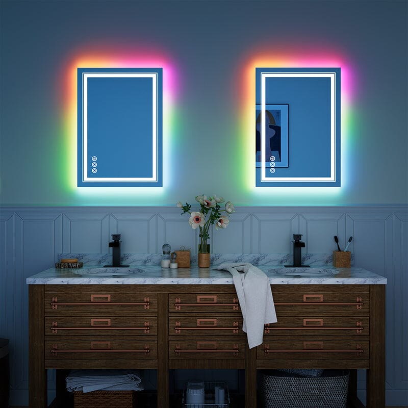 RGB LED Light Bathroom Vanity Mirror Small Rectangular Frameless Anti Fog