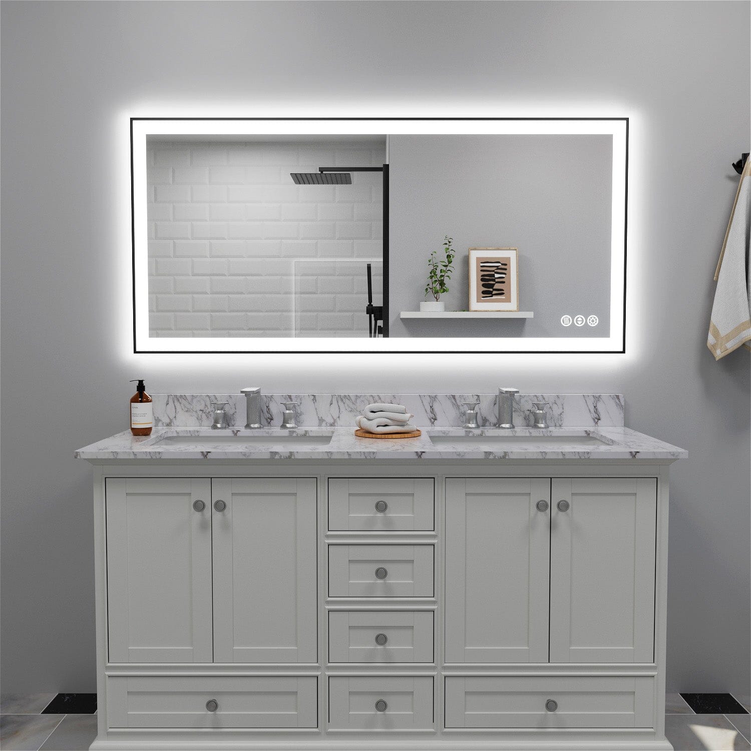 GIVING TREE 60&quot;/72&quot;/84&quot; LED Bathroom Mirror with Black Frame, Anti-Fog, Shatter-Proof, Memory, 3 Colors