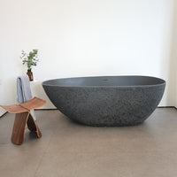 67'' Modern Art Pattern Concrete Gray Solid Surface Egg Shaped Freestanding Soaking Bathtub