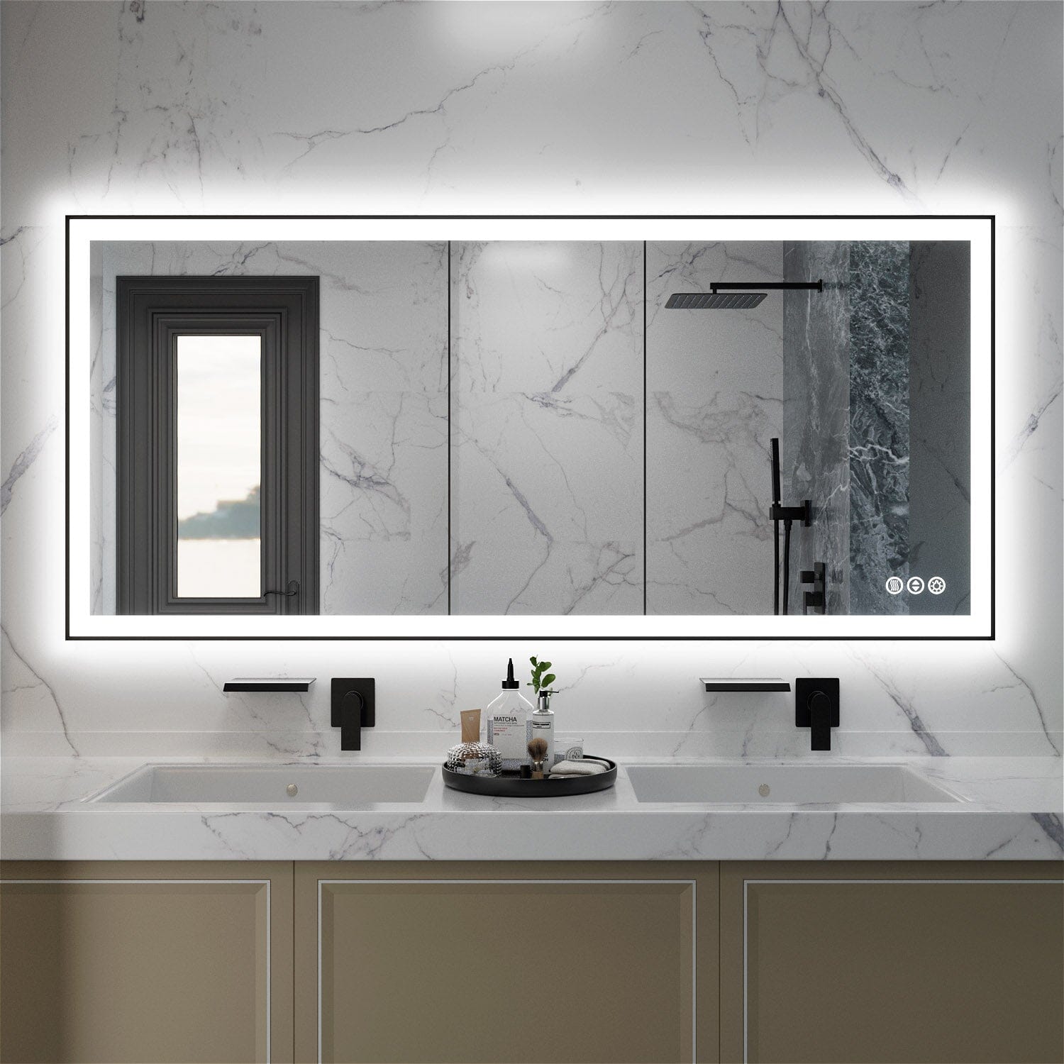 GIVING TREE 60&quot;/72&quot;/84&quot; LED Bathroom Mirror with Black Frame, Anti-Fog, Shatter-Proof, Memory, 3 Colors