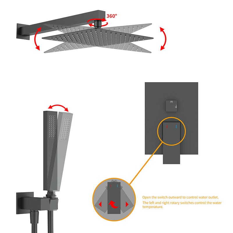 10&quot; Wall Mount Square Shower Systems with Head Shower &amp; Hand Shower Combo Set