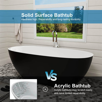 Material comparison of modern oval freestanding bathtub with white inside and black outside