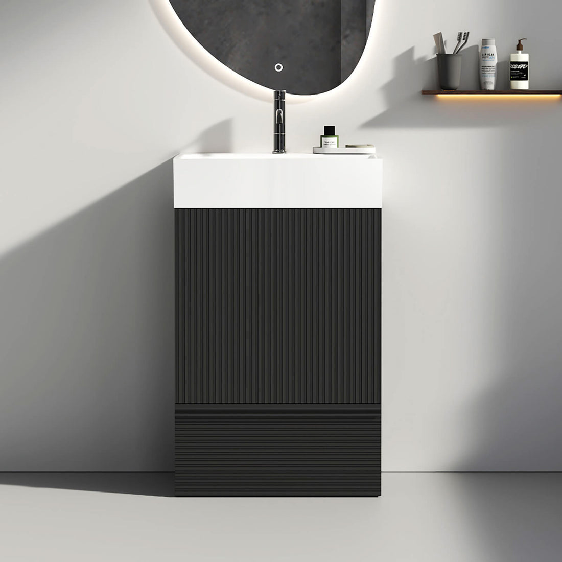 20 inch Compact Fluted Black Freestanding Bathroom Vanity