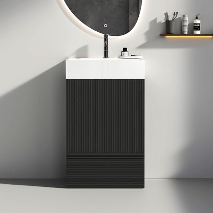 20 inch Compact Fluted Black Freestanding Bathroom Vanity