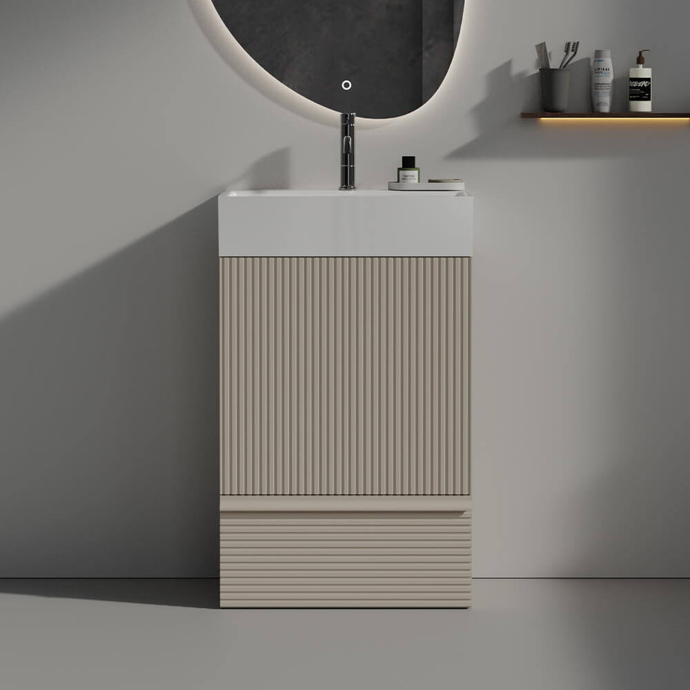 20 inch Compact Fluted Gray Freestanding Bathroom Vanity