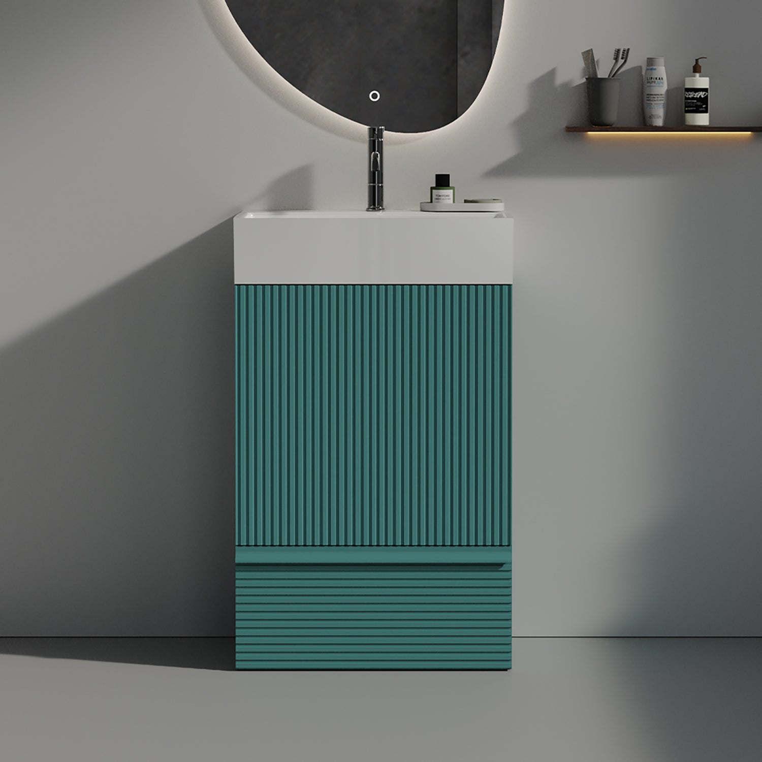 20 inch Compact Fluted Green Freestanding Bathroom Vanity