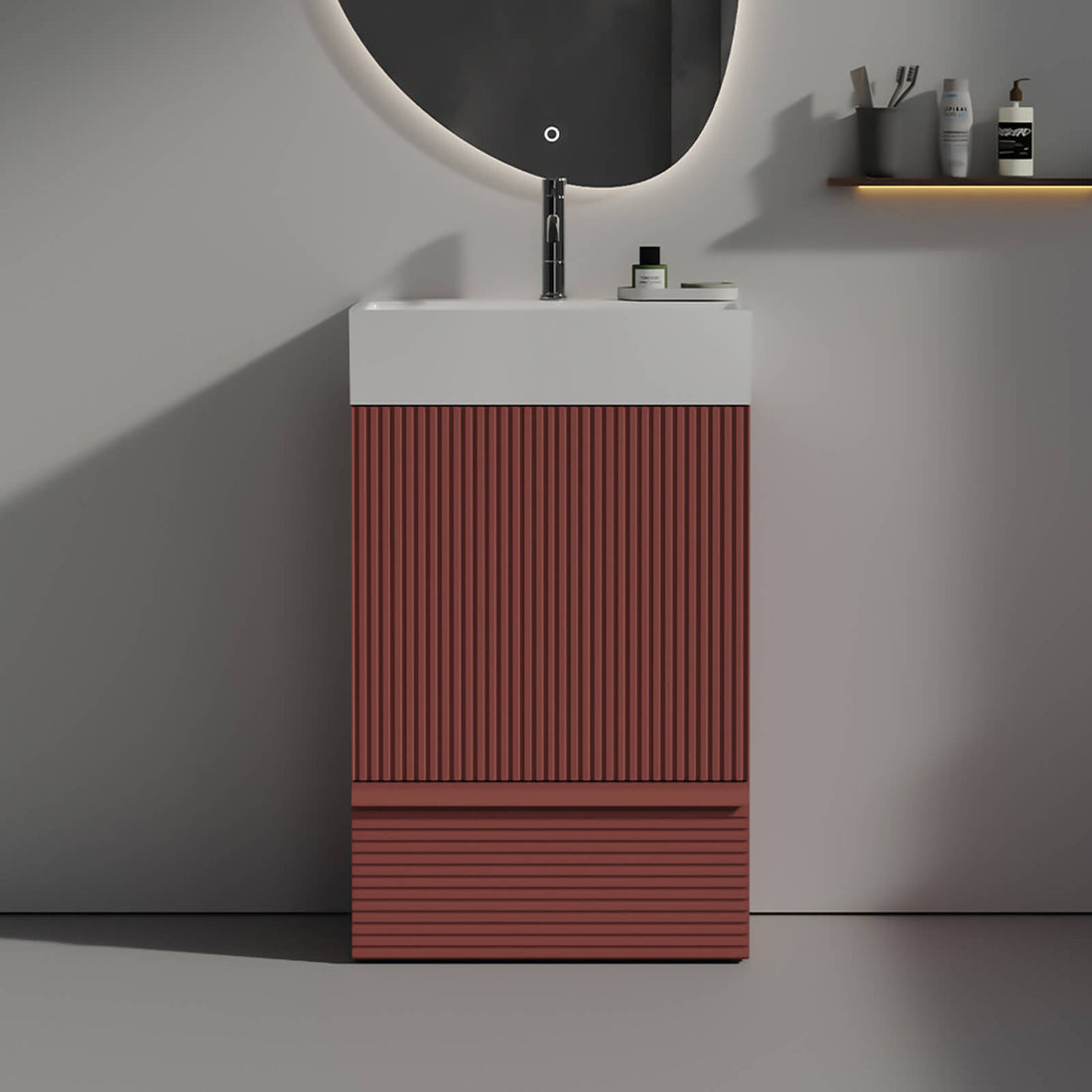 20 inch Compact Fluted Red Freestanding Bathroom Vanity