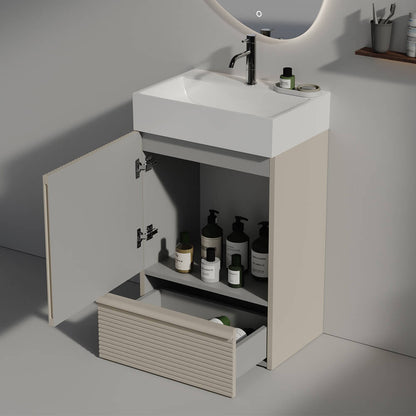 20 inch compact freestanding gray bathroom vanity with fluted texture