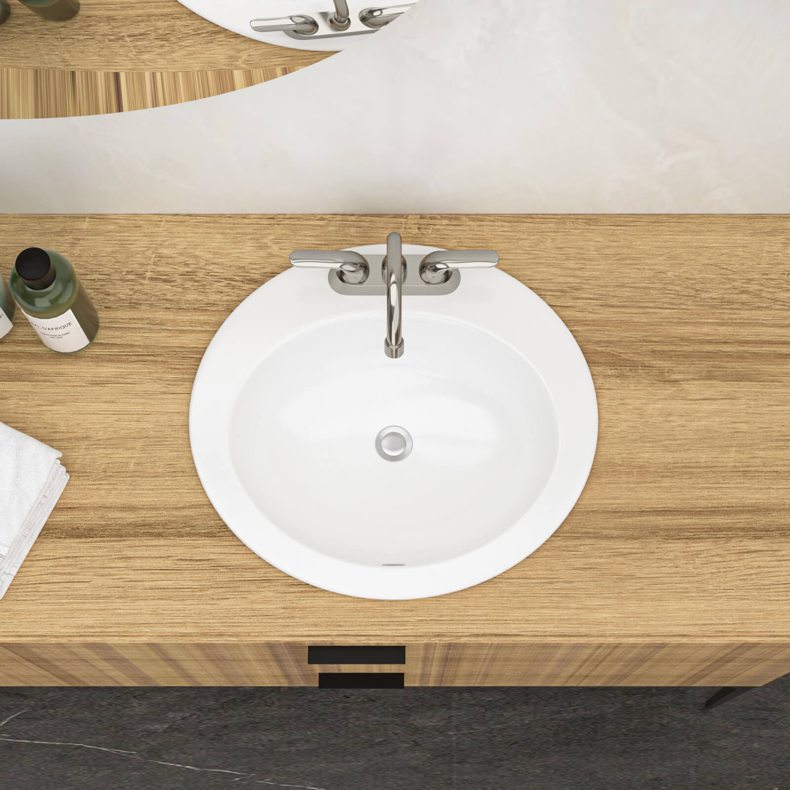 20 inch round drop in ceramic bathroom sink with glossy finish