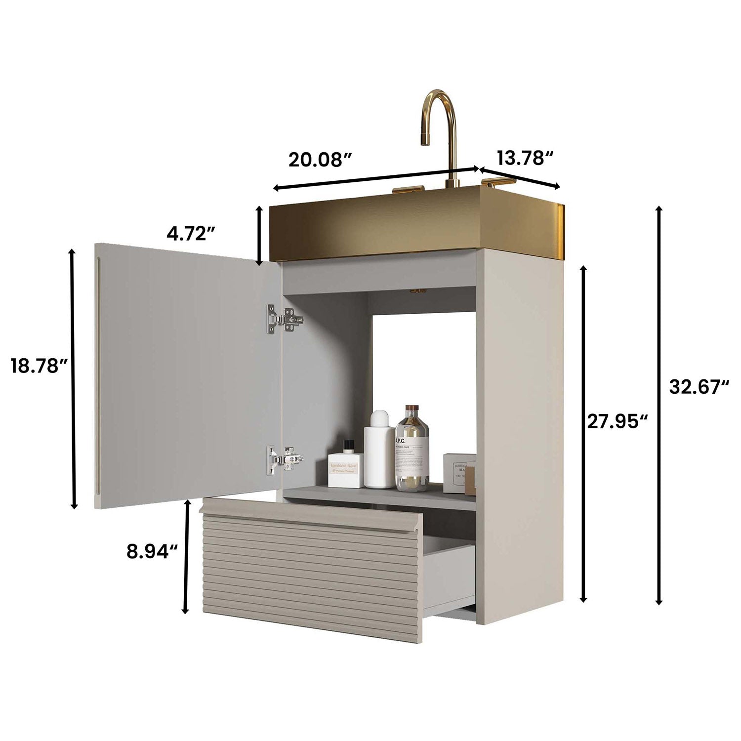 20-inch fluted gray freestanding bathroom vanity dimensions