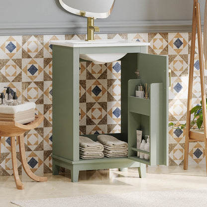 20-inch sage green single-door bathroom vanity with integrated sink