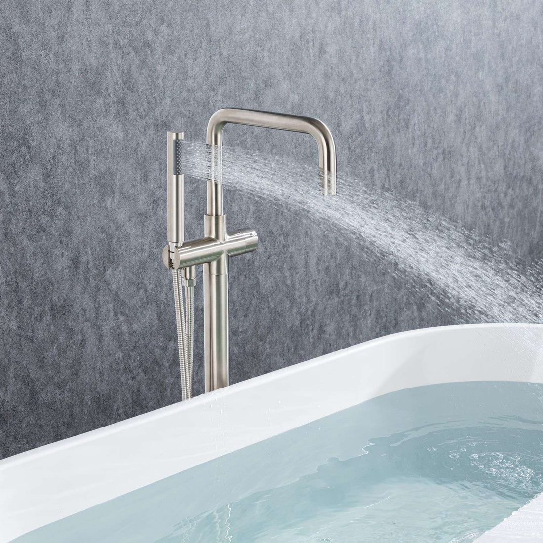 Nickel Brass Construction Independent Freestanding Tub Filler Faucet