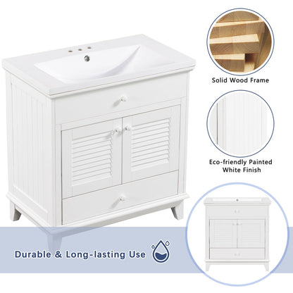 Durable white wooden bathroom cabinet without sink