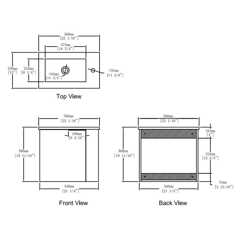 22 Inch Small Bathroom Vanity Cabinet with Sink Float Mounting Design, Soft Close Door