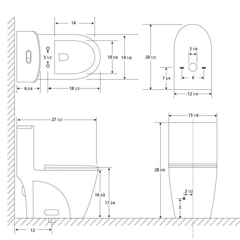 1.1/1.6 GPF Dual Flush One-Piece Elongated Toilet with Soft-Close Seat